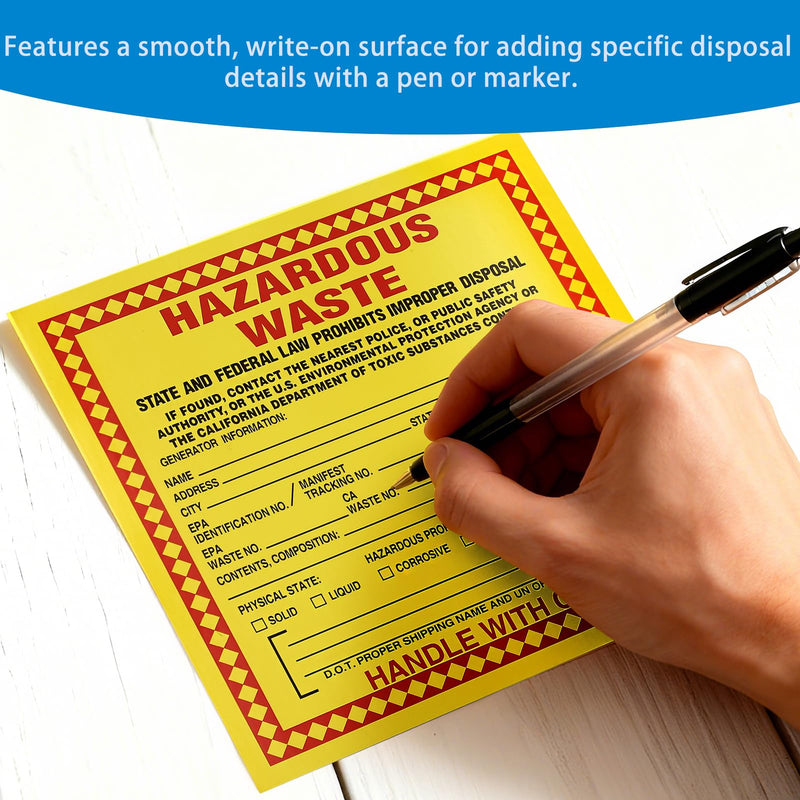 (California) Hazardous Waste Labels 50-Pack | 6x6 Inch Adhesive Vinyl Stickers, EPA & CA DTSC Compliant for Containers & Drums