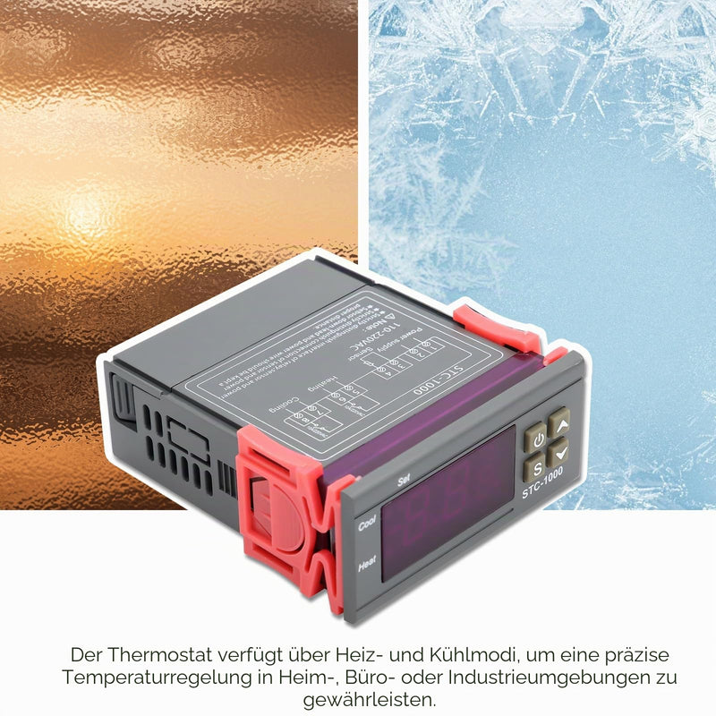 2 PCS 110V-220V Thermostat Fahrenheit/Celsius Digital Temperature Controller Thermostat Heating/Cooling Mode Electronic Digital Display Microcomputer Temperature Controller (with Probe)