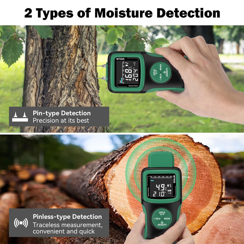 [Australia - AusPower] - Wood Moisture Meters, Pin & Pinless 2 in 1 Moisture Detector with Upgraded Sensor & Backlit Screen, 9 Calibration for Moisture Detection in Wood, Detector for Lumber Concrete Building(Green) Green 