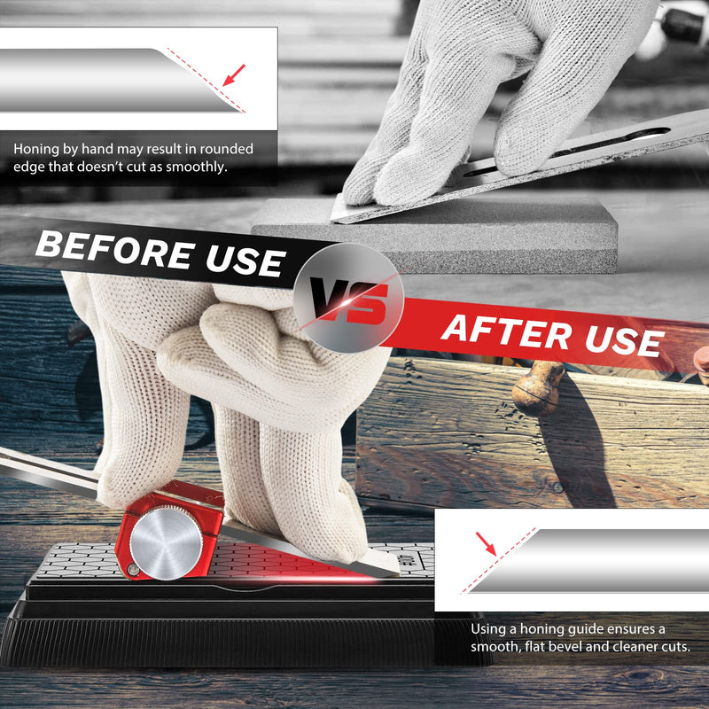 [Australia - AusPower] - Saker Honing Guide with Whetstone - Red Off-Center Upgraded Honing Tool and Diamond Sharpening Stone Set Kit for Knife, Short Chisels and Planes, Fine/Coarse Plate, 400/1000/Grit… Red Honing Guide and Stone 