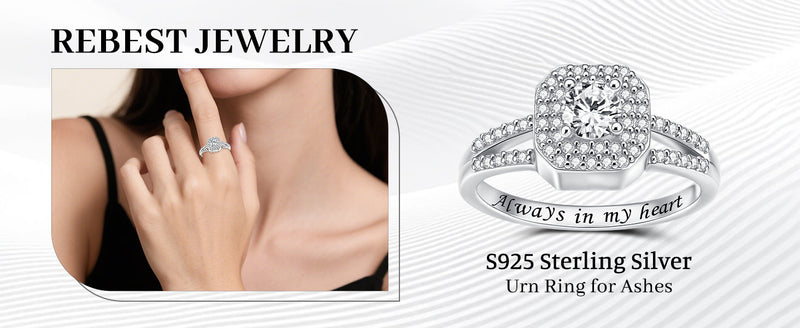S925 Sterling Silver Urn Rings for Ashes for Women Cremation Jewelry for Ashes with Square Diamond Memorial Keepsake for Loved Ones 5