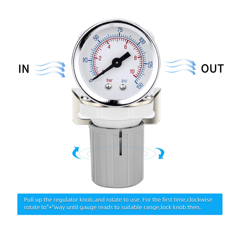 [Australia - AusPower] - NANPU 1/4" NPT Air Regulator for Compressed Air System, 150 psi Steel-Protected Gauge 