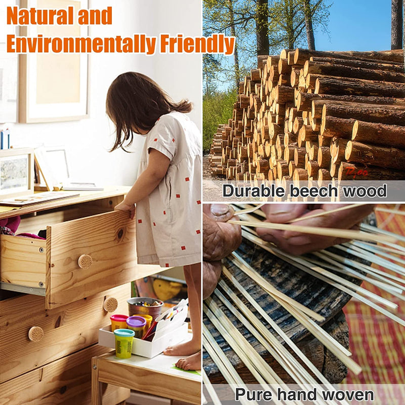 ANPHSIN 24 Pack Boho Rattan Cabinet Dresser Knobs- Durable Beech Wood Drawer Knobs, Decorative Handmade Wicker Woven Pulls Handles with 48 Screws for Home Furniture Round Rattan (24 pcs)