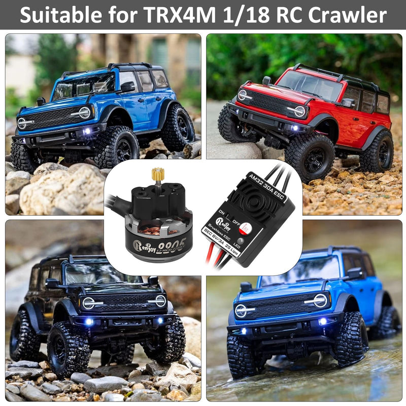 2205 2200KV Brushless Outrunner Motor with Mount and 30A Brushless ESC Electric Speed Controller for TRX4M 1/18 Remote Control Crawler Upgrade Black & Titanium Motor & ESC