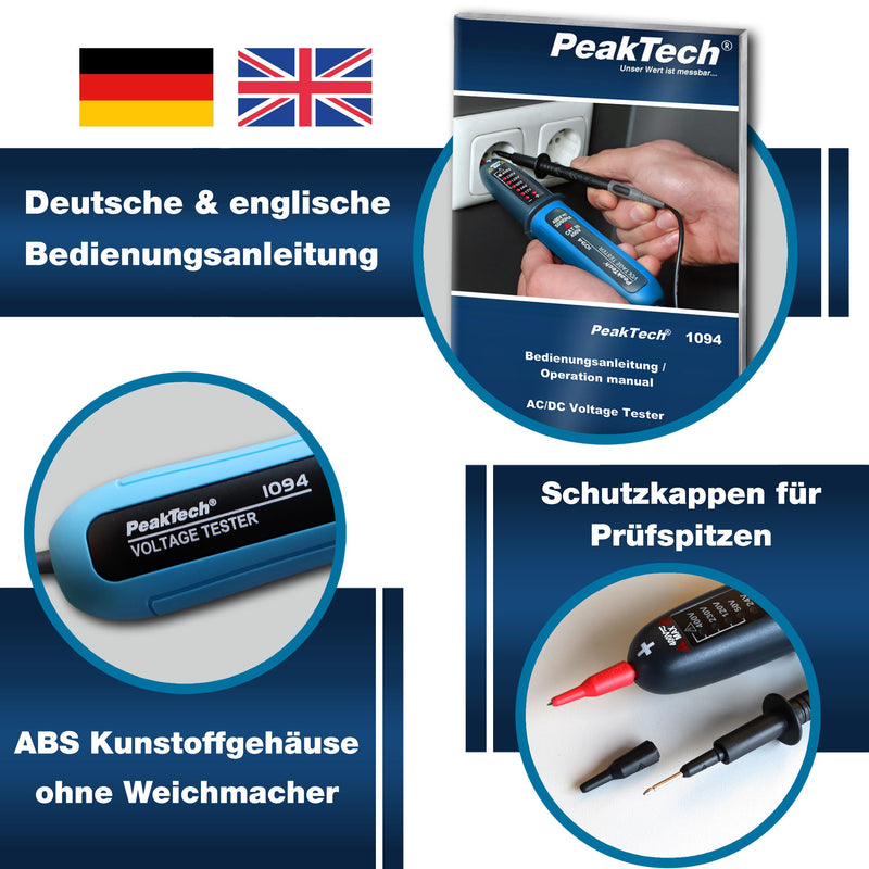 PeakTech 1094 Voltage Tester 2-Pin CAT III 400V AC/DC IP54 LED