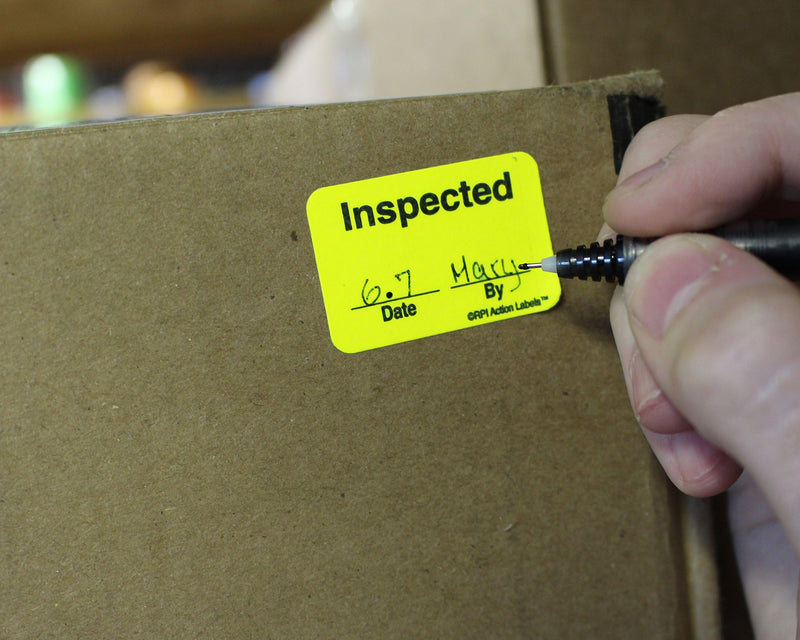 ChromaLabel 1 x 1.50 Inch Fluorescent Pink and Yellow Double Layer Quality Control Label, Imprinted: to Be Inspected, Inspected, 250 per Dispenser Box (Pack of 3) 1" x 1-1/2" (Pack of 3)