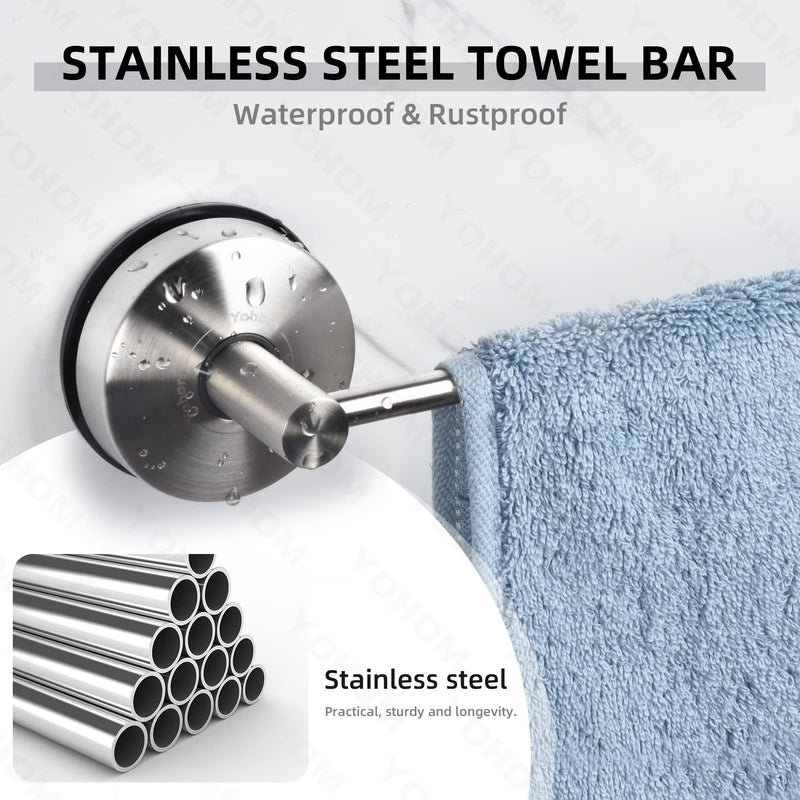 YOHOM Suction Cup Towel Bar for Shower 17 Inch Stainless Steel Bathroom Towel Rack Suction Washcloth Holder Vacuum Hand Towel Bar for Glass Shower Door Removable Towel 17inch-silver