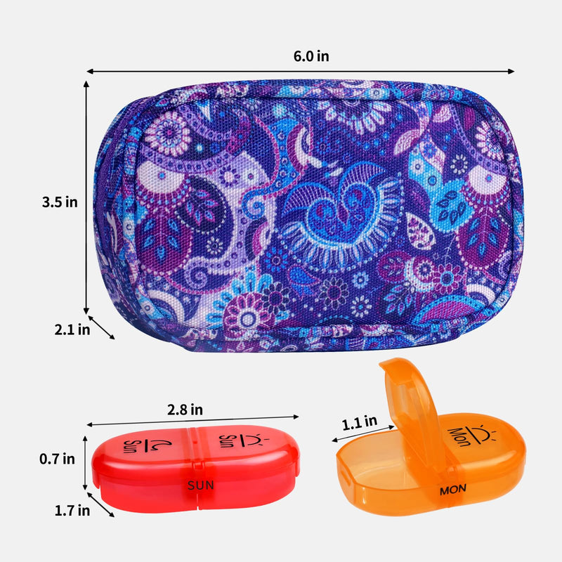 [Australia - AusPower] - Serfeymi Weekly Travel Pill Organizer 2 Times A Day AM PM Upgraded Rainbow Pill Box 7 Day with Portable Zipper Canvas Pill Case, Medicine Organizer for Pills, Vitamins, Fish Oils - Purple 01 1 Set Canvas Case A Canvas Purple 01 
