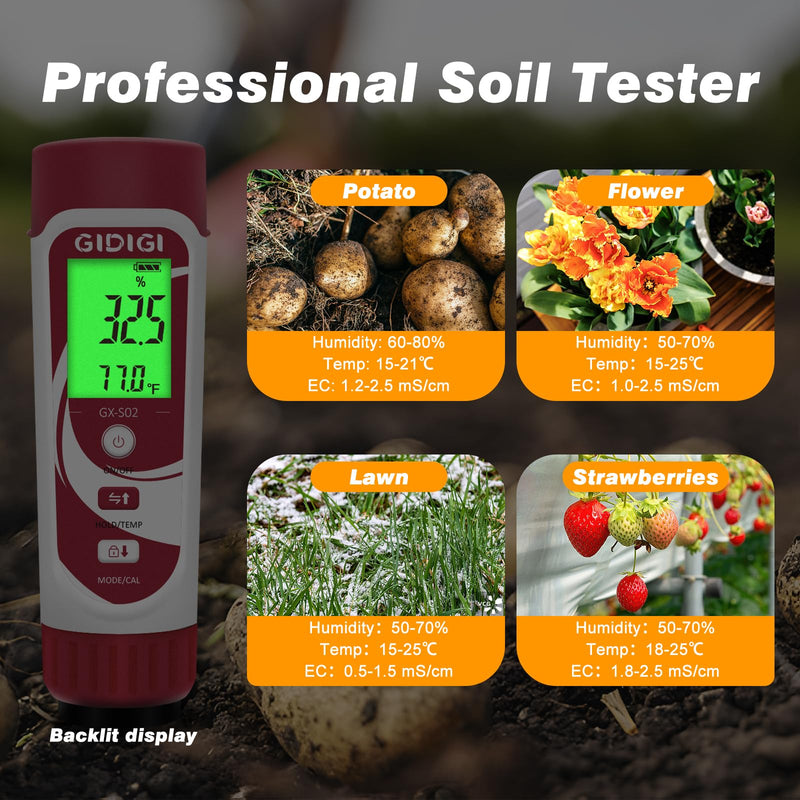 [Australia - AusPower] - Moisture Meter for Plants, 3 in 1 Digital Soil Moisture Meter，Soil Moisture Meter and Soil EC Meter for Farms, Gardens, Orchards, Home Planting, Indoor Plants, Composting and Other Scenarios 