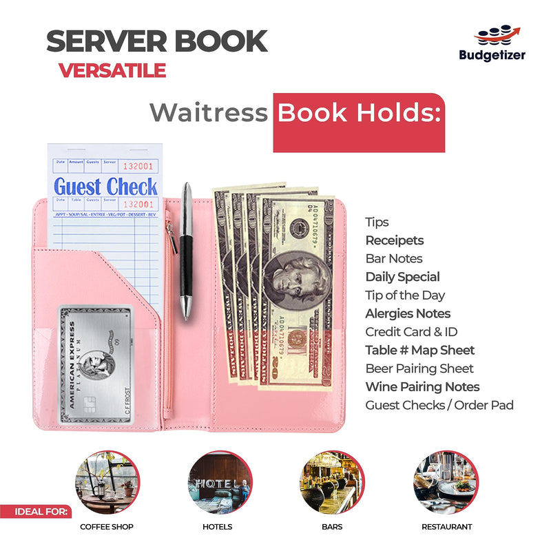 [Australia - AusPower] - Server Book Waitress Wallet Organizer Bundle with Wine Opener- 7 Pocket Waiter Pad (Pink) Pink 