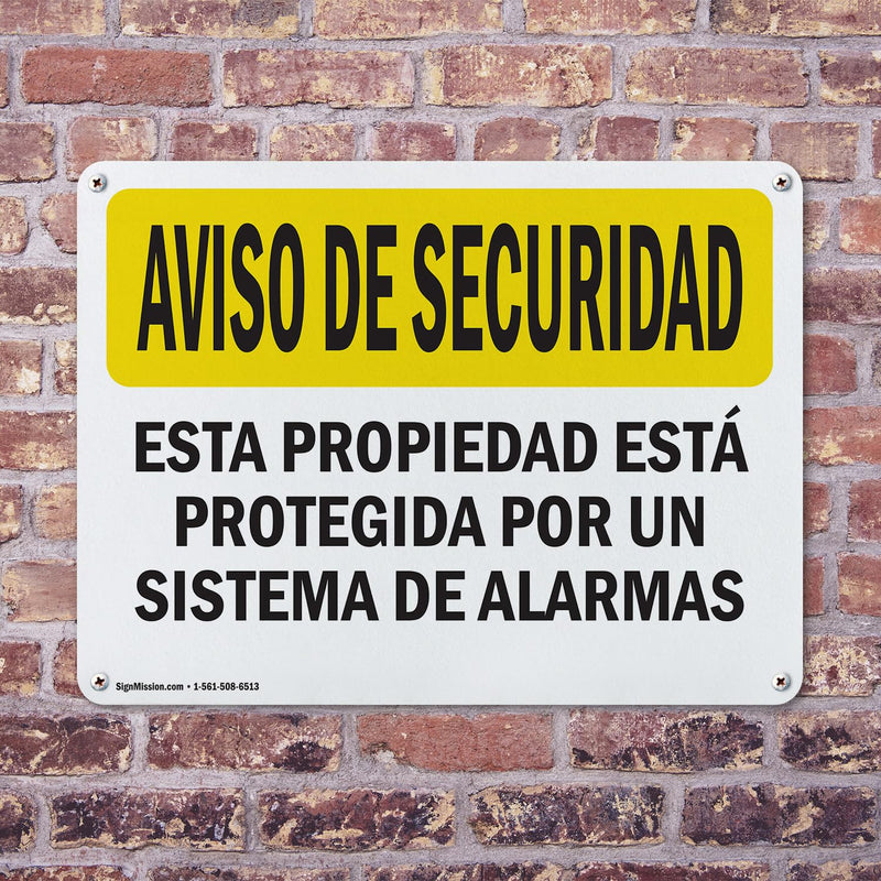 (2 Pack) Facility Protected By Alarm Spanish OSHA Security Notice Sign 14 Inch X 10 Inch Indoor/Outdoor Rust-Free Aluminum Metal Signs for Workplace, Workshop, and Construction Site, Made in the USA
