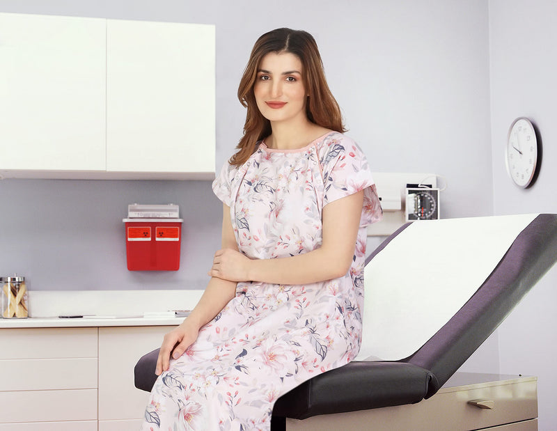 [Australia - AusPower] - NY Threads Women's Hospital Gown Soft and Stylish Patient Gown Small-Medium White Rose - Pink 