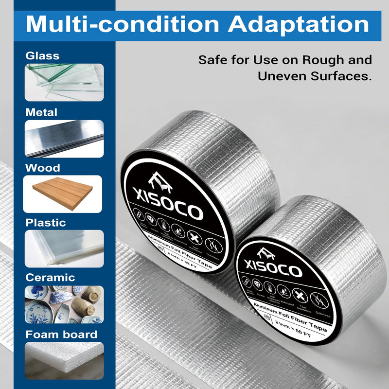 4Inch × 164FT Aluminum Foil Fiber Tape, for Duct Work, HVAC Fiberglass Heat Shield Tape, Greenhouse Sealing Tape, Heavy Duty Waterproof Silver Aluminum Foil Fiber Seal Tape 4INCH×164FT