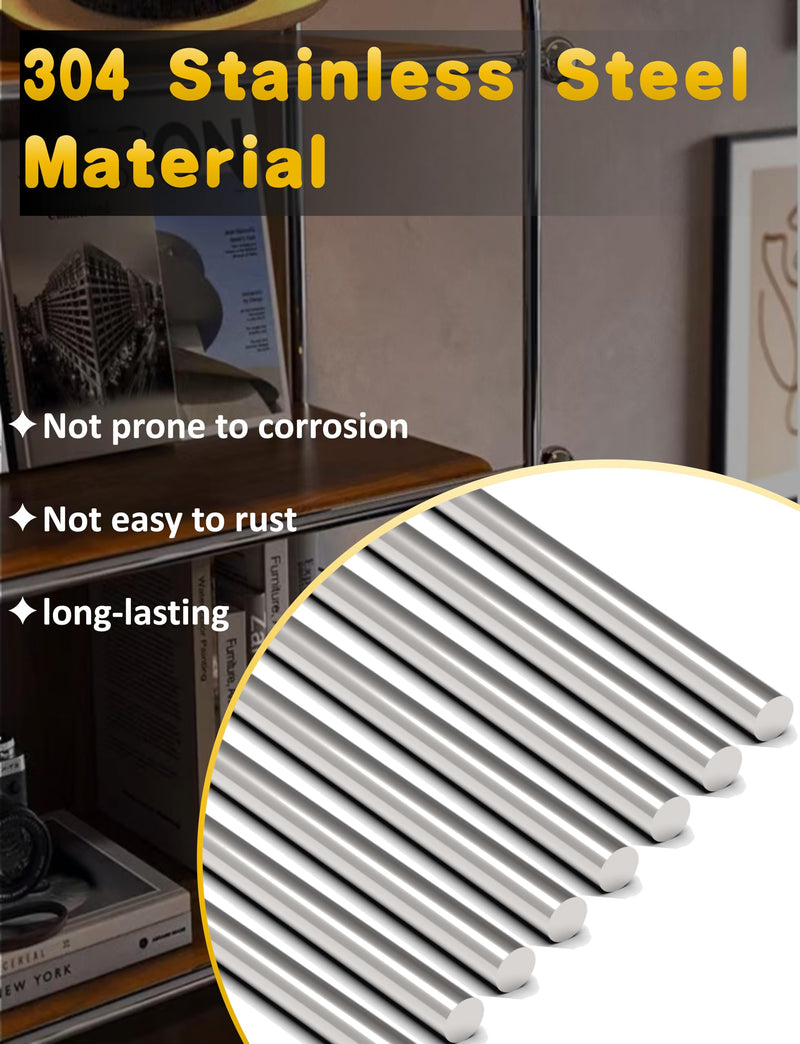 12Pcs 1/4 x 12in 304 Stainless Steel Round Rod, Metal Shaft, Stainless Steel Smooth Rods for Industry, Metal Working Hobbies and DIY Craft(12, 1/4x12in) 12