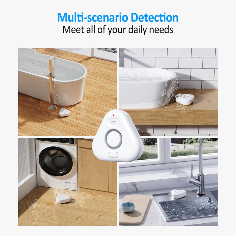 5 Pack Water Leak Detectors for Home, Stechro 4 Levels Adjustable Audio 0-120dB Water Sensor Alarm Leak Detector with Leak and Drip Alert, IP66 Water Leak Sensor for Basements Kitchen Sink Laundry 5 Sensors White