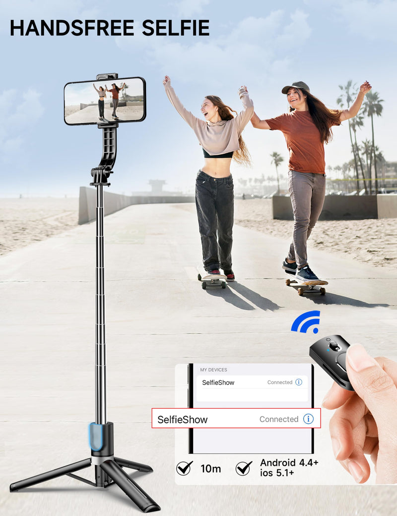 [Australia - AusPower] - 45" Selfie Stick Tripod with 2 Lights, Extendable 5 in 1 Selfie Stick Phone Tripod, Portable Selfie Sticks with Wireless Remote Compatible with iPhone 15/14/13 Pro Max, Samsung, Android, Gopro Black(with 2 Light) 