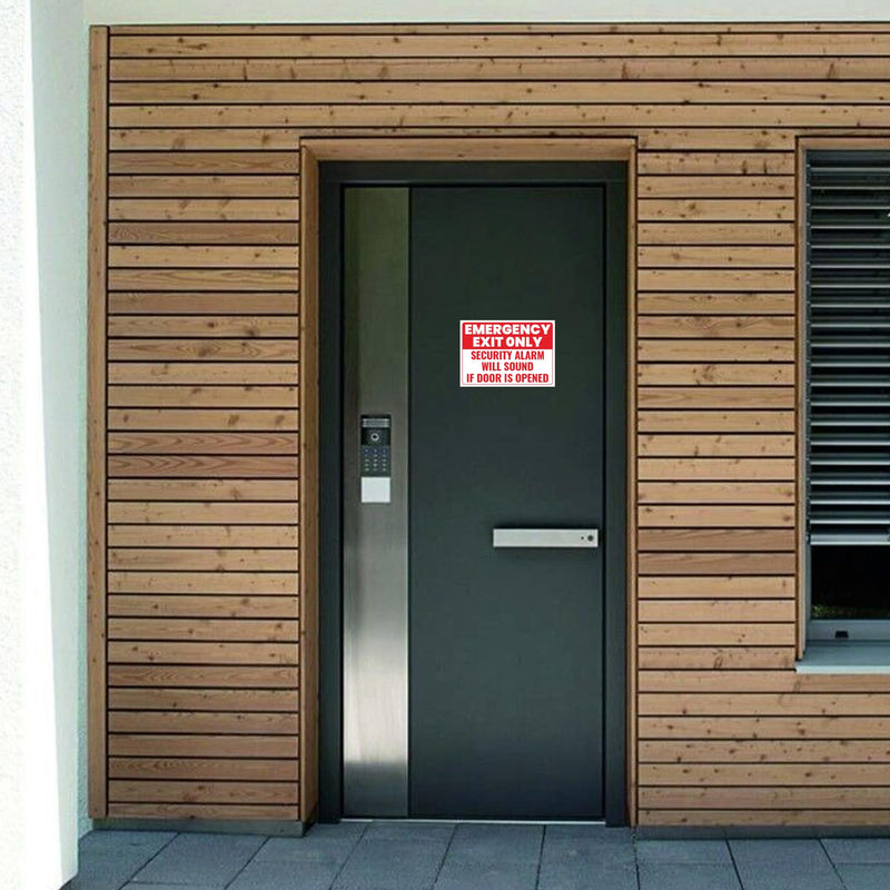 5 x Emergency Exit Only Stickers | Security Alarm Will Sound If Door Is Opened Signs | 10 x 7 inches | Self-Adhesive, UV Protected Vinyl Decals | Non-Rusting, Easy to Mount Labels for Business, Hospitals, Offices, Schools