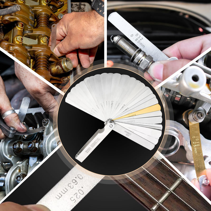 [Australia - AusPower] - 32 Blade Universal Stainless Steel Feeler Gauge, Precision Thickness Gauge for Metric and Imperial Measurements for Valve Game, Spark Plug Gaps and Engine Measurements, Size Range 0.04-0.88 mm 