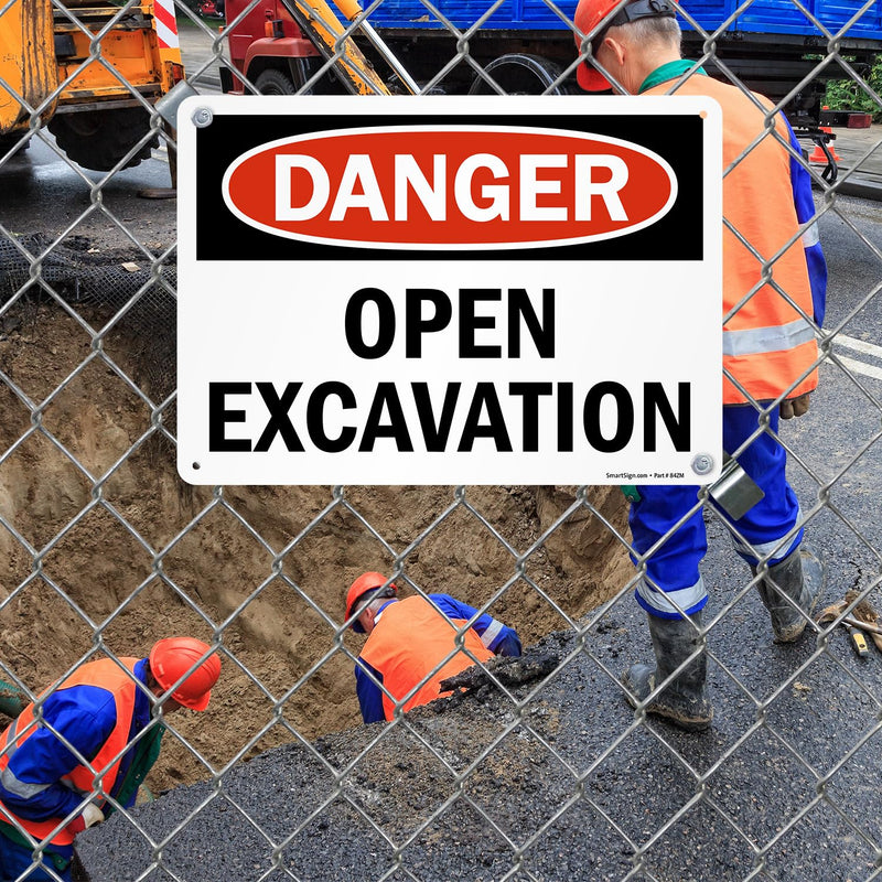 SmartSign - S-6735-PL-14 "Danger - Open Excavation" Sign | 10" x 14" Plastic