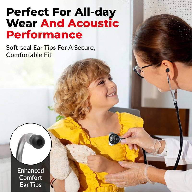 [Australia - AusPower] - Core Protection Kit for EKO Core 500 Digital Stethoscope – Silicone Chestpiece Cover, 2 Tempered Glass Screen Protectors, & Replacement Ear Tips (Black) 