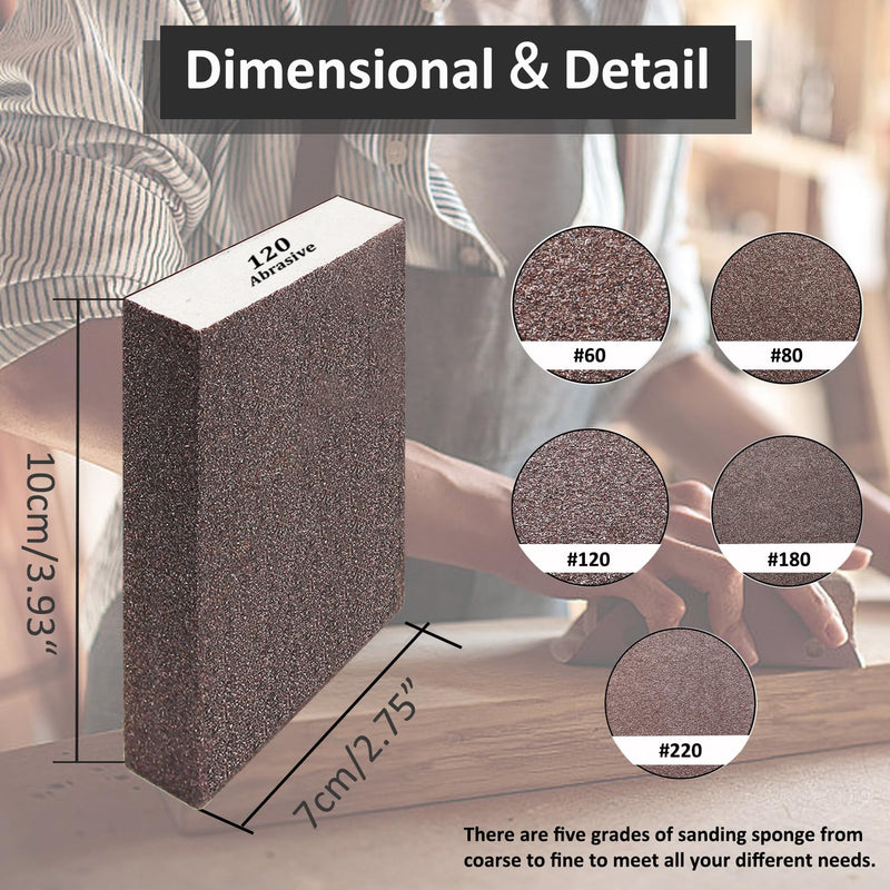 Tnisesm 6Pcs Sanding Blocks 60/80/120/180/220 Grits Sanding Sponge,for Drywall Wood Metal Washable & Reusable Sandpaper BlocksWashable and Reusable 60/80/120/180/220 Grit