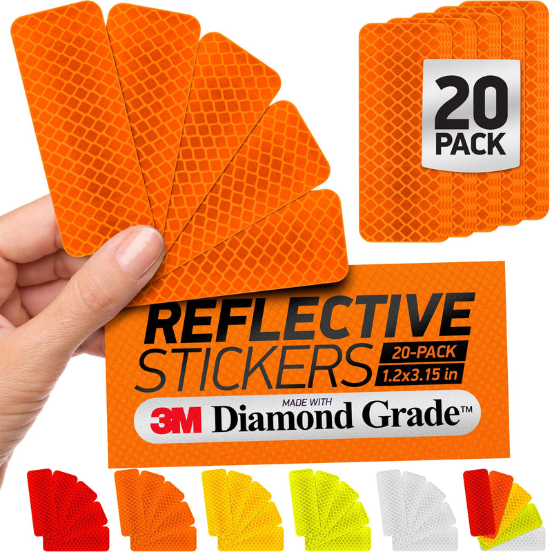 Reflective Safety Tape Stickers | 3M Diamond Grade | Orange | 1.2″ x 3.15″ | 20-Pack | Safety Warning Tape for Helmets, Cars, Mailboxes & More Fluorescent Orange