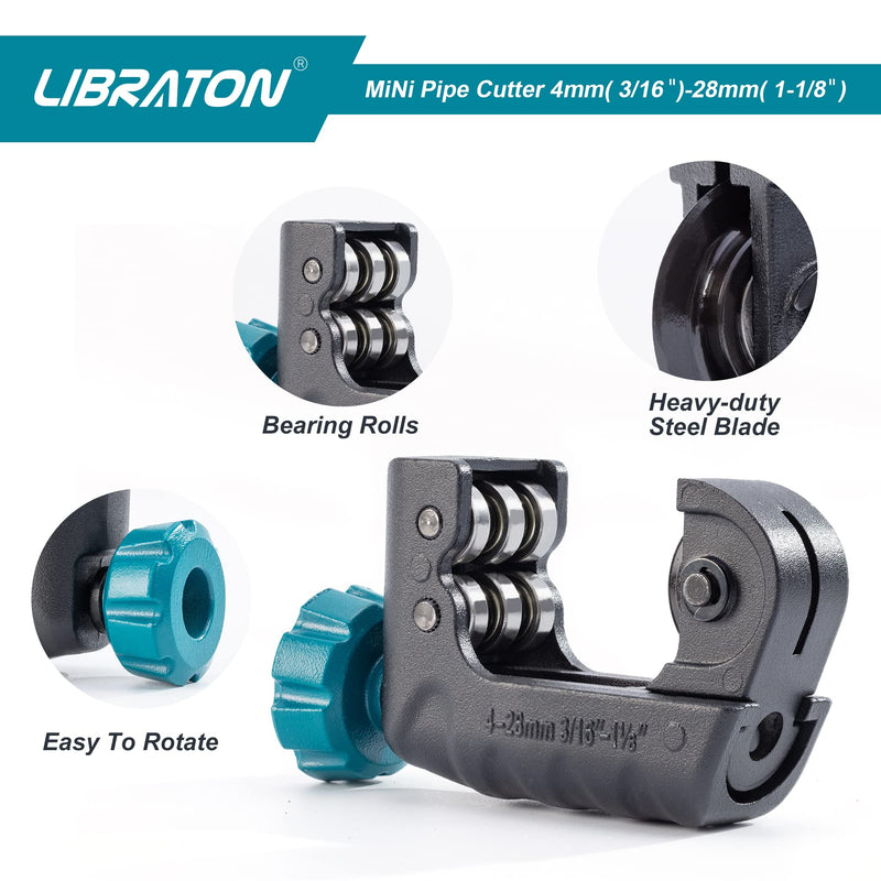 [Australia - AusPower] - Libraton Tubing Cutter 3/16" to 1-1/8", Mini Tube Cutter, Copper Cutter, Heavy Duty Mini Pipe Cutter, Copper Tube Cutter with Deburring Tool for Copper Pipe, Aluminum Pipe, Thin Stainless Steel Pipe 3/16" to 1-1/8" 