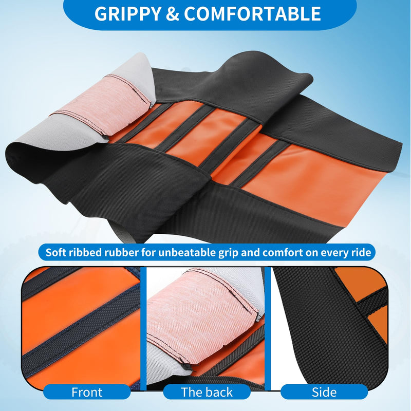 [Australia - AusPower] - Dirt Bike Seat Cover Compatible with Tuttio, Motorcycle Universal Seat Cover, Soft Ribbed Covers, Non-Slip Rubber with Black Stripe, Easy to Install, for Dirt Bike and Motocross (Orange) 