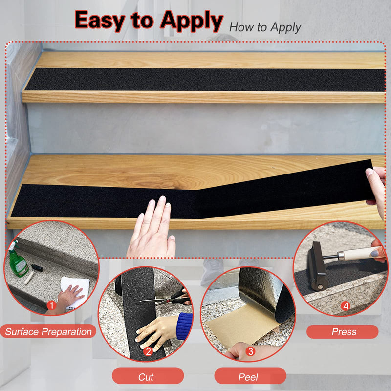 S&X Anti Slip Tape, 2 Inch x 60 Ft Non Slip Tape for Outdoor Steps, Non Skid High Traction Grip Tape for Stairs Waterproof, Corundum Surface, Polyester Film Based, Long-Lasting, Black 2" x 60'