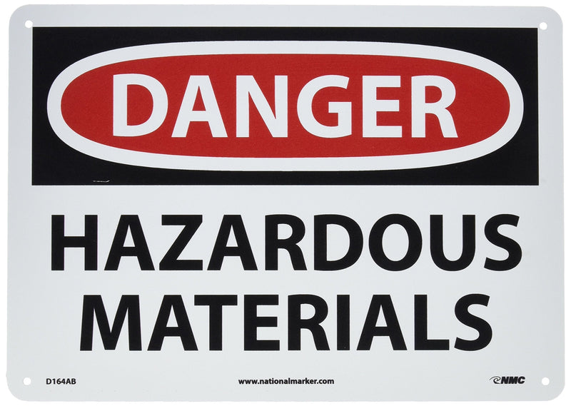 NMC D164AB OSHA Sign, Legend "DANGER - HAZARDOUS MATERIALS", 14" Length x 10" Height, 0.040 Aluminum, Black/Red on White