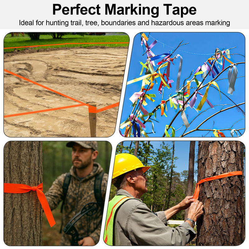 MOWPOG 5 Pack Orange Flagging Marking Tape, 1" x 100′ Non-Adhesive Survey Ribbon Rolls, Fade-Resistant Tapes for Hunting Trail, Tree, Boundaries and Hazardous Areas (Orange)