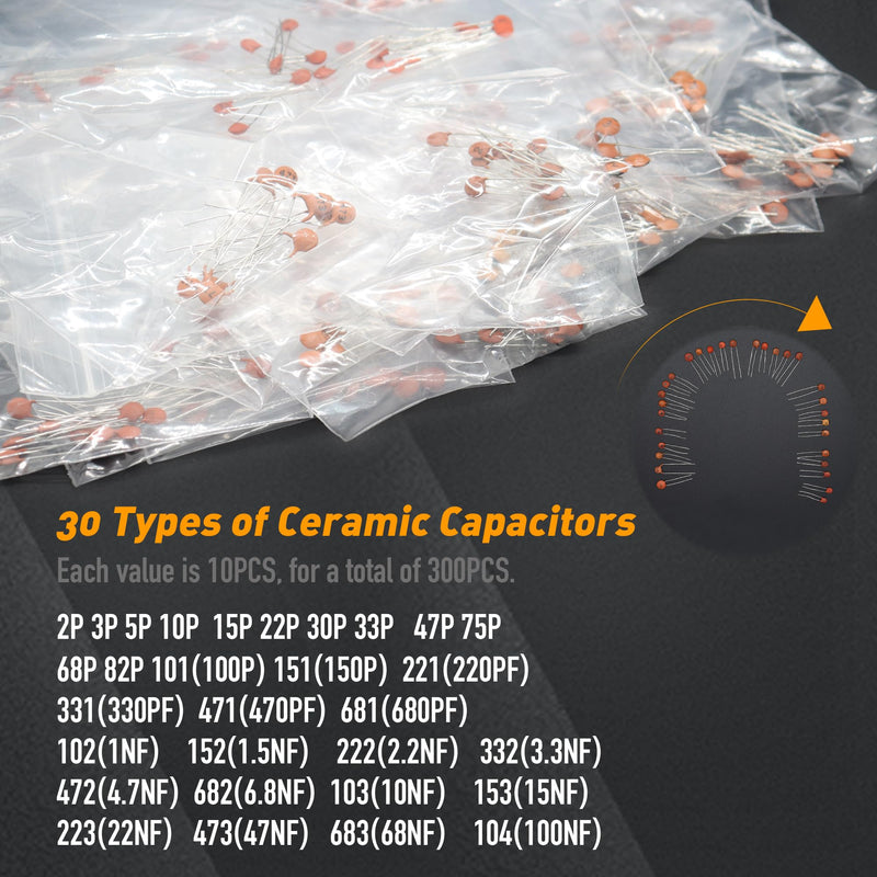 DIYoung 1390 Pieces Electronic Components Kit, with LED Diodes, Metal Film Resistors, Electrolytic Capacitors Package, Ceramic Capacitors, Transistors, Diodes