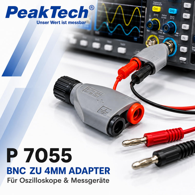 PeakTech 7055 BNC to 4 mm Adapter Plug for Oscilloscopes, Touch-Safe