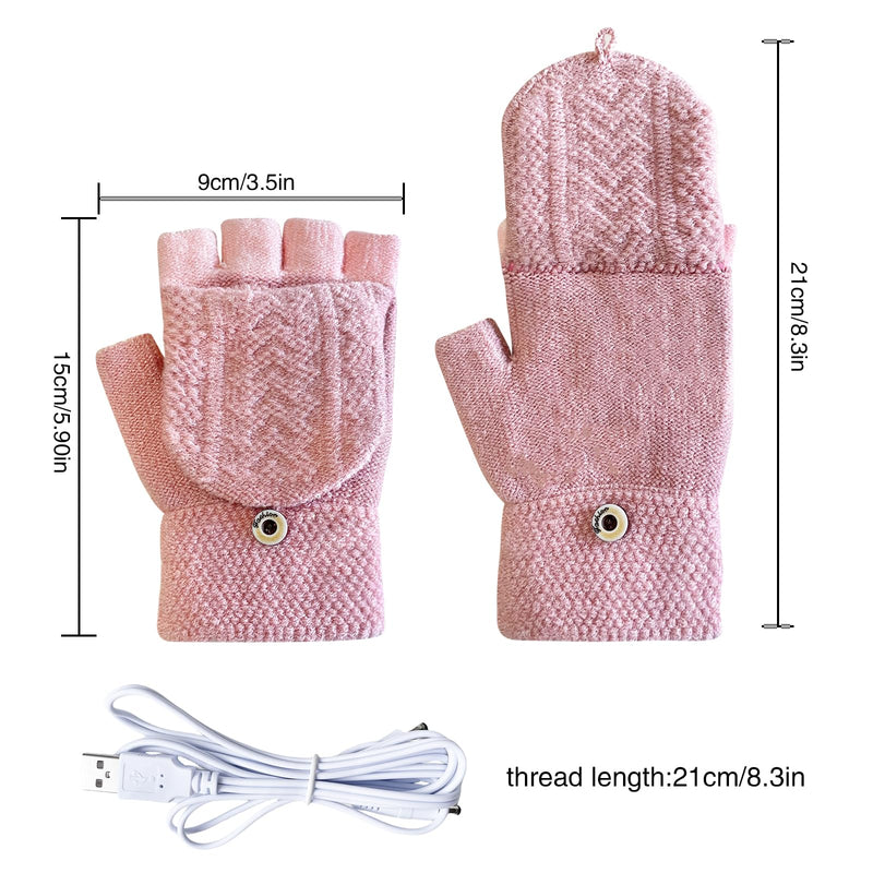 [Australia - AusPower] - Women's & Men's USB Heated Gloves Mitten Full & Half Fingerless Winter Hands Warmer Laptop Gloves Pure Pink 