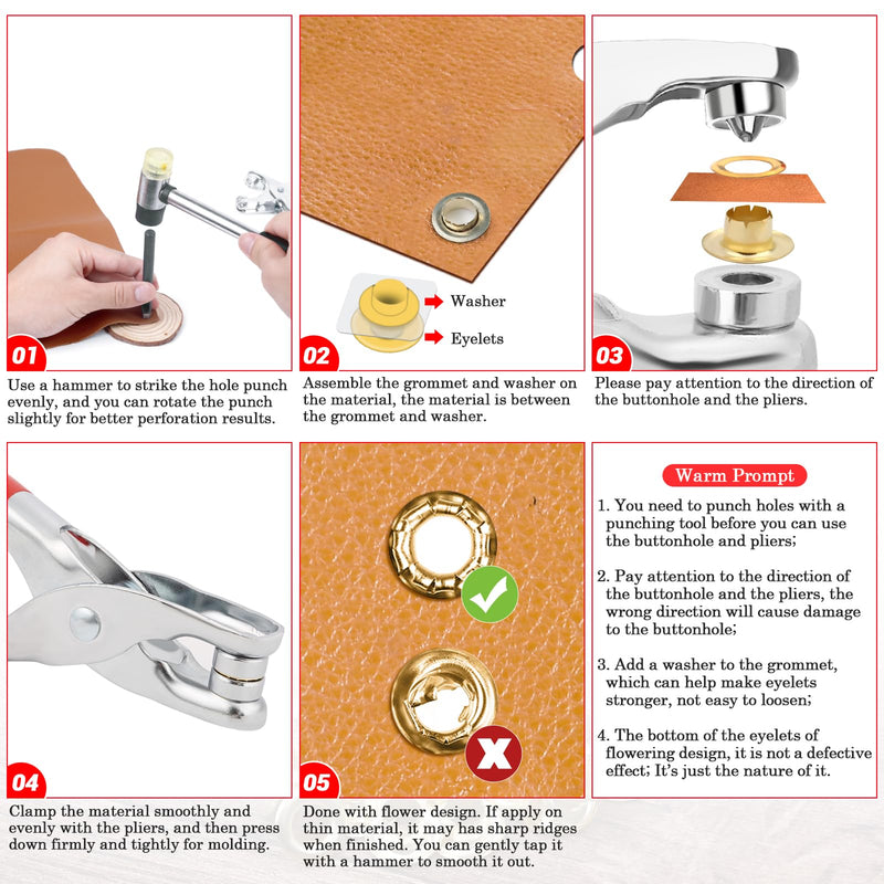 643Pcs Grommet Tool Kit 1/2 Inch(Inside Hole Size) Eyelet Kit with 320Pcs Eyelets Grommets, 320Pcs Washers, and Grommet Eyelet Pliers for Leather/Belt/Shoes/Crafts 643pcs 1/2 Inch (Inside Diameter) Silver/Gold