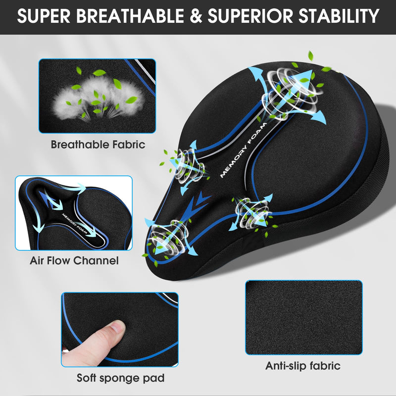 Memory Foam Bike Seat Cover Padded, Soft Bike Cushion for Men & Women, Comfortable Bike Accessories for Bike, Outdoor Indoor Cycling Blue