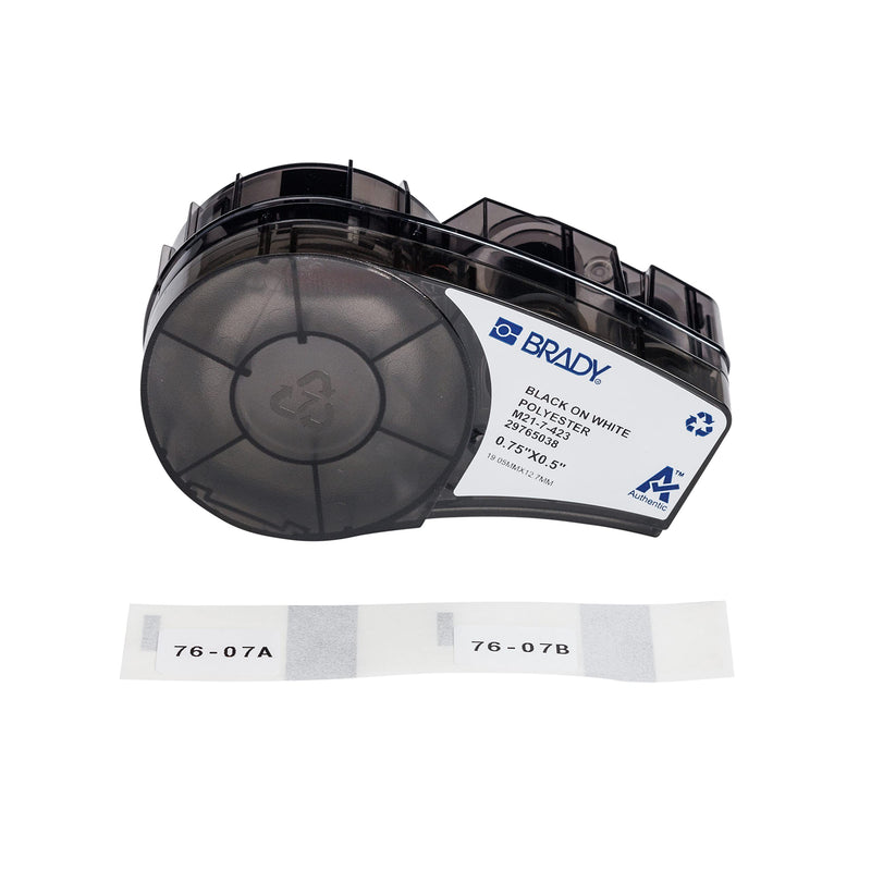 Brady Authentic (M21-7-423) Pre-Sized Harsh-Environment Polyester Labels for Barcode, Circuit Board, Equipment, Inspection, Black on White - Designed for M210, M210-LAB, M211 Printers, 0.5"H x 0.75"W 0.5 in H x 0.75 in W Cartridge