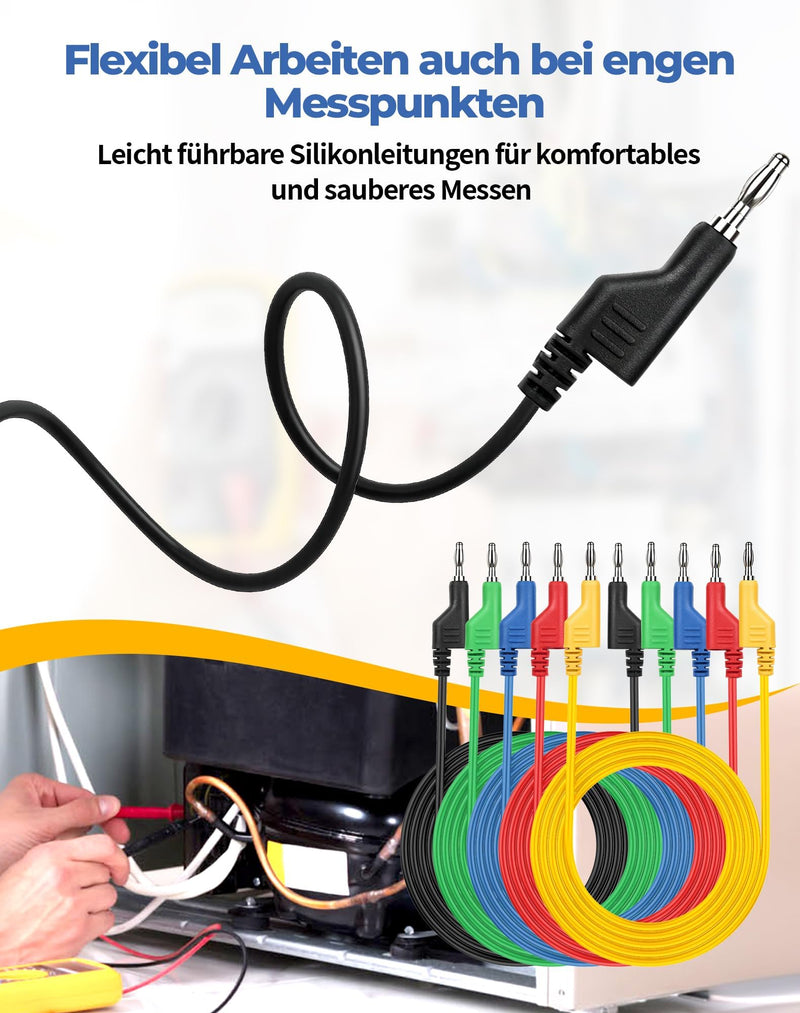 Multimeter Test Leads Banana Plugs Alligator Clips Set 5 Colors 105cm | Test Leads Banana Plugs + 10 Clips Silicone Cable Test Cables for Multimeters, Automotive Electrical Appliances, Laboratory & Testing, Multicolor