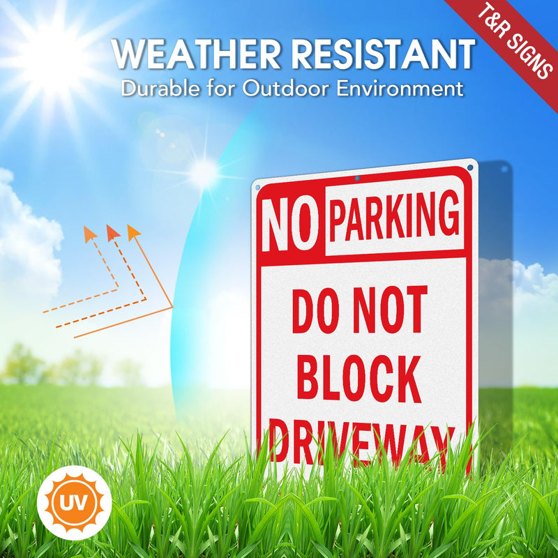 [Australia - AusPower] - T&R Large No Parking Sign Do Not Block Driveway Sign - 14 x 10 Inches Rust Free .040 Aluminum Reflective - UV Protected, Waterproof and Fade Resistant - 6 Pre-drilled Holes RED -14" x 10" - 1 Pack 