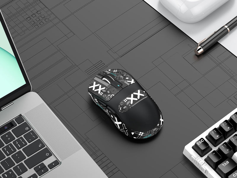 Mouse Anti Slip Grip Tape, Pre-Cut Universal Griptape for Superlight Wireless Gaming Mouse Skins, Sweat Resistant, Elastics Refined Side Grips, Easy to Apply, Ultra-thin 0.5mm (0.02in) - Black Black & White