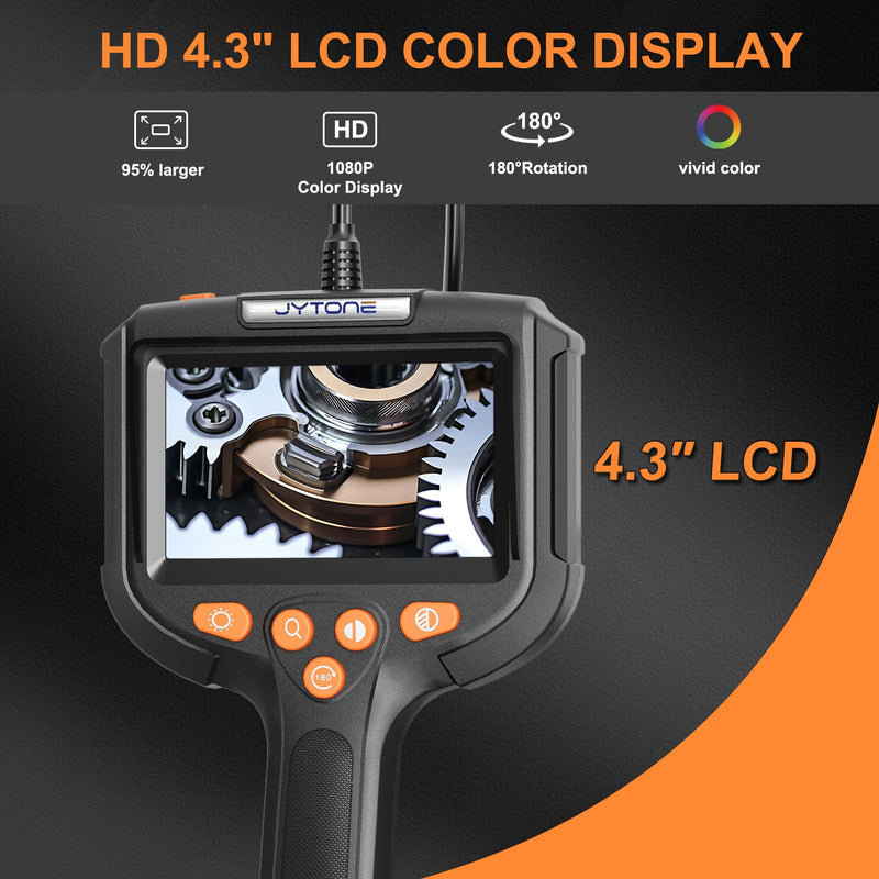 Borescope with Light, 4.3-Inch HD Display, 5.5mm Lens, 6.6 ft, Black | IP67 waterproof protection, six dimmable LEDs, over 4-hour rechargeable battery, hook, magnet, and side-mirror accessories 4.3IN-2M