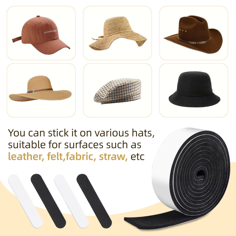 [Australia - AusPower] - 48 Pcs Hat Size Reducer Insert and 2 Rolls Hat Sizing Tape, Hat Inserts to Make Fit Smaller for Cowboy, Fedora, Baseball Caps, Pana, Straw (Black & White) 
