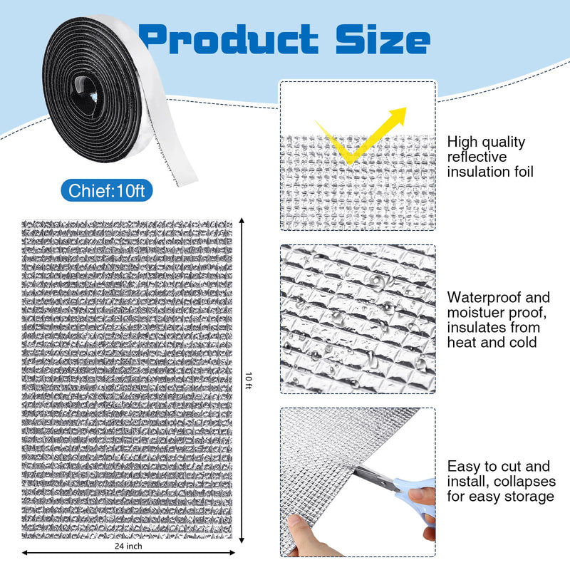 Frienda Rv Window Reflective Insulation Roll 24inchx10ft Double Aluminum Foil Heat Bubble Thermal Window Shade Door Cover Blackout for Garage Roof Travel Camper Skylight Shield