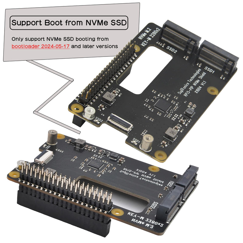 Geekworm X1004 PCIe to Dual M.2 NVMe 2280 SSD HAT for Raspberry Pi 5 | PCIe 2.0