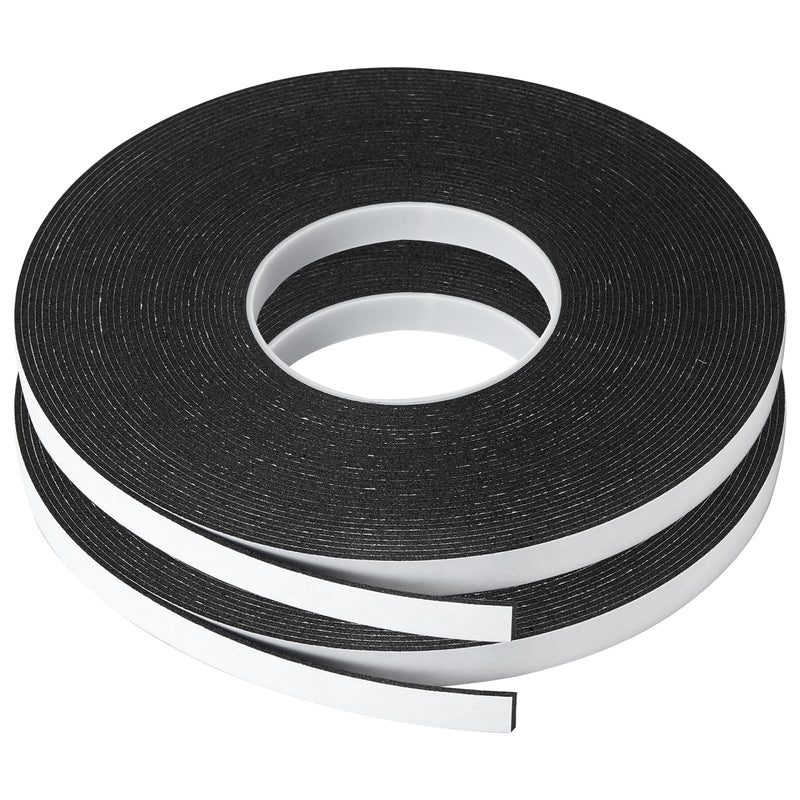 2 Roll of Black Double Sided Foam Tape,PE Foam Tape，Sponge Soft Mounting Adhesive Tape (1/2 Inch by 50 Feet) 1/2 Inch (12mm)