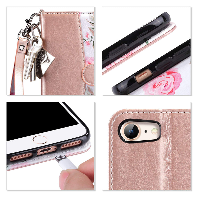 [Australia - AusPower] - ULAK Case for iPhone SE 3 Wallet 2022, iPhone 8 Wallet, iPhone SE Wallet 2020, iPhone 7 Flip Case, PU Leather Kickstand Card Holder Protective Cover for iPhone 7/8/iPhone SE 2nd 3rd Gen Rose Gold 