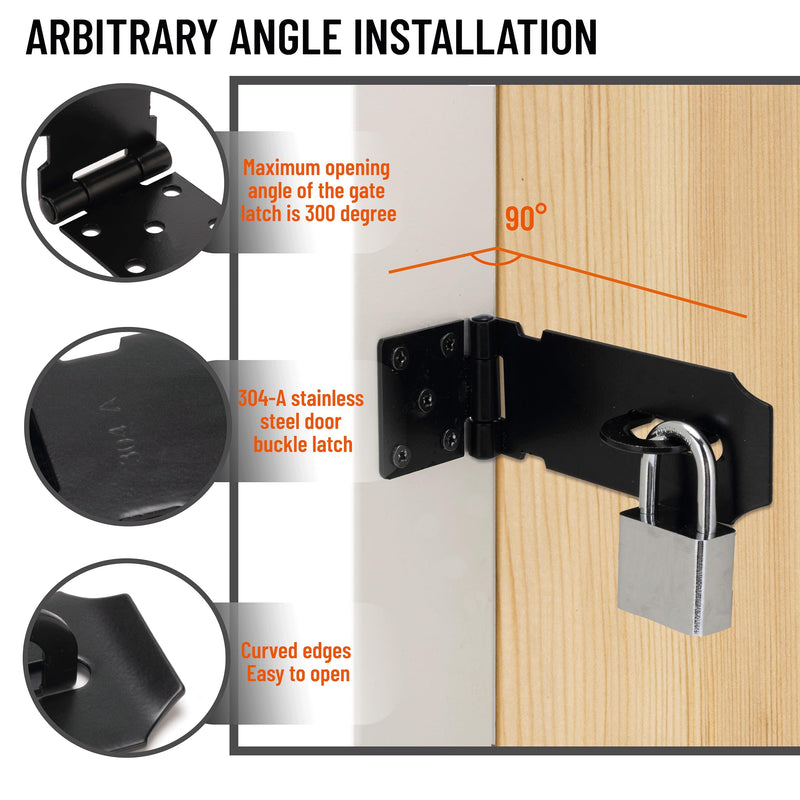 [Australia - AusPower] - Door Locks Hasp Latch, Stainless Steel Padlock Safety Packlock Clasp Hasp Lock Latch for External Doors Window Shed Closet Cabinet Pet Cage, 3 Inch, Black Finish, 1 Pack 