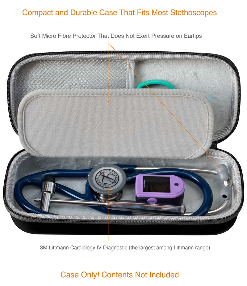 [Australia - AusPower] - ButterFox Premium Stethoscope Case with Divider and ID Slot for 3M Littmann Classic III, Cardiology IV Diagnostic and More Stethoscopes with Pocket for Nurse Accessories (Black) Black 