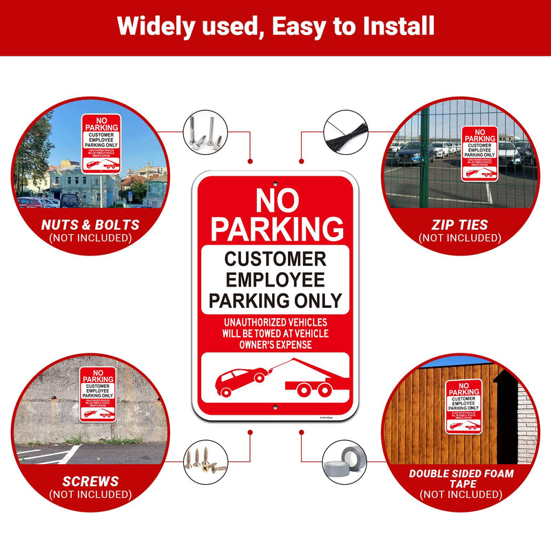 2 Pack Large No Parking Signs, Customer/Employee Parking Only Sign, 18"x12" Customer Parking Sign, Engineer Grade Rust Free Reflective Aluminum, Fade/Weather Resistant, UV Protected, Easy to Install