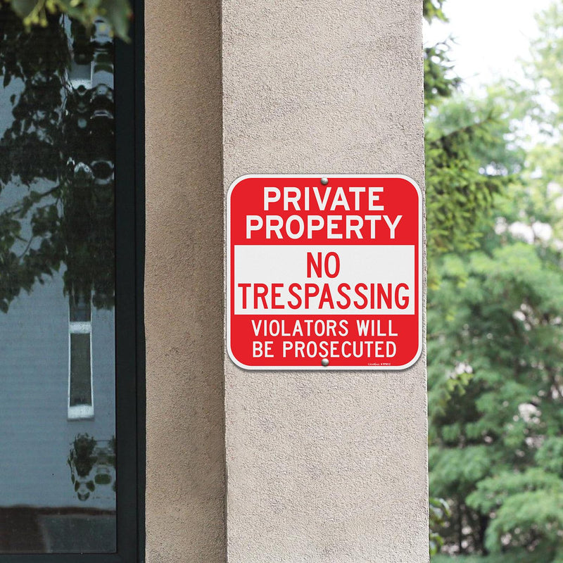 GicnKeuz Private Property No Trespassing Sign,12 x 12 Inches Violators Will Be Prosecuted Signs .040 Reflective Aluminum,Waterproof and Fade Resistant,2 Pre-drilled holes,Easy to Install, Indoors and Outdoors Use(4-pack) 12"x12"-4 Pack